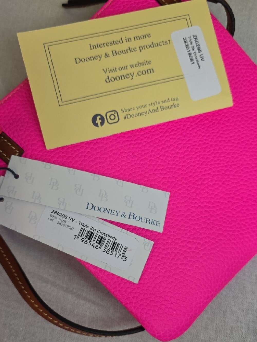 Dooney & Bourke Neon Pink Triple Zip Crossbody - Picture 4 of 6